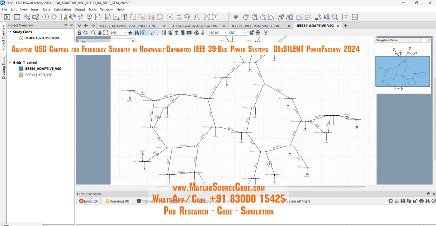PowerFactory IEEE 39-bus adaptive virtual synchronous generator analysis